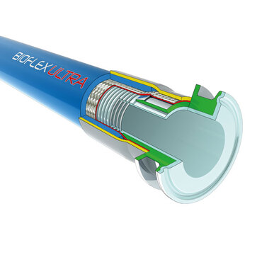 Hose Bioflex Ultra RC, smooth, flexible PTFE hose with blue EPDM cover